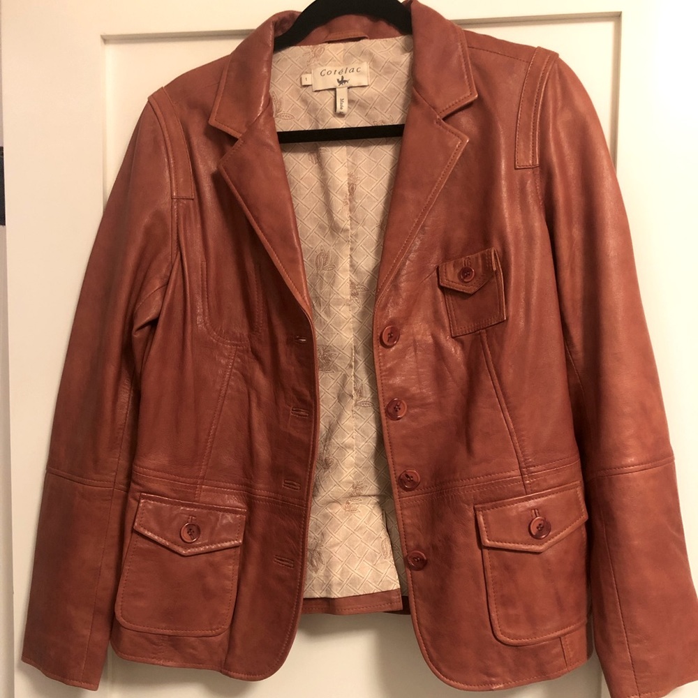 Cognac Leather Jacket by Cotelac. 100% leather